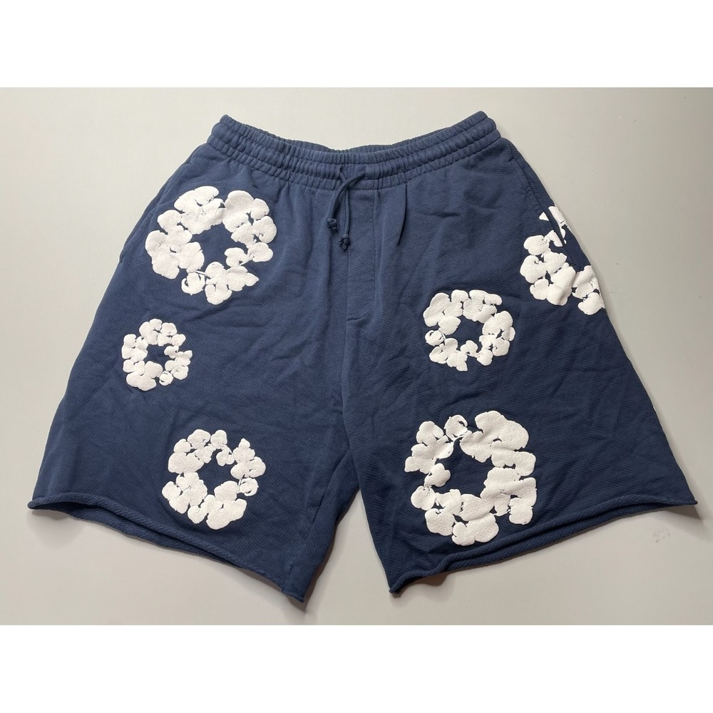 Denim Tears Cotton Wreath Sweat Shorts Mens L Navy Blue Floral Puff Print